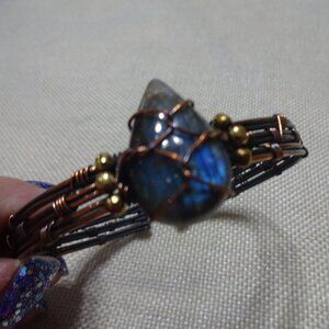 Rustic LABRADORITE Handmade COPPER WIRE-WRAPPED Bracelet #894B